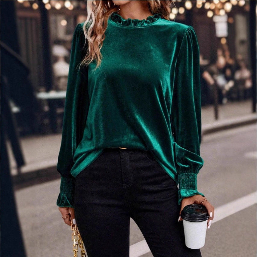 Dames Élégant et Ludique Plissé Velours Top Chic & Stil