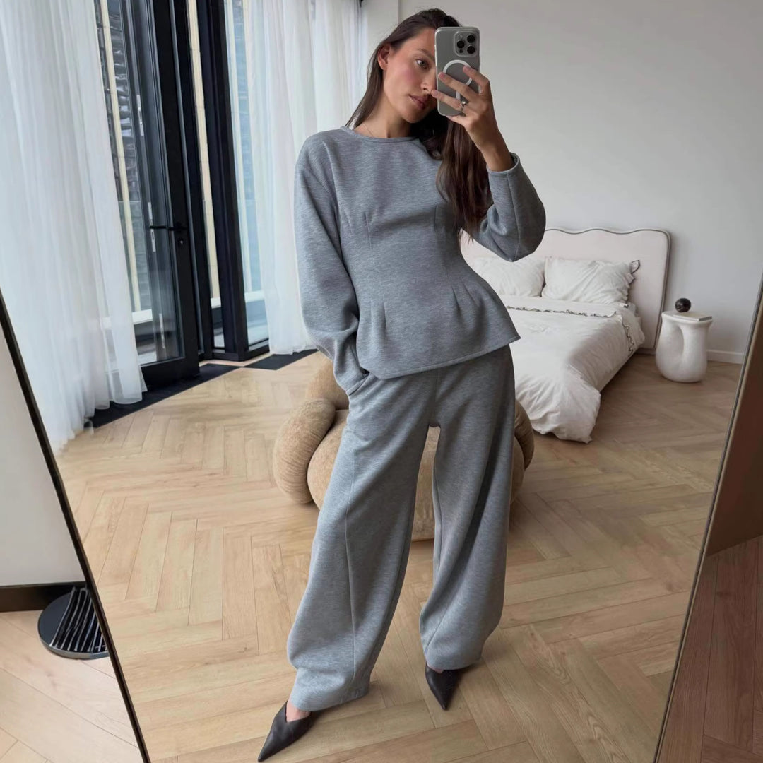 Women's Two-Piece Lounge Set with Tailored Peplum Top and Wide Pants Amarae