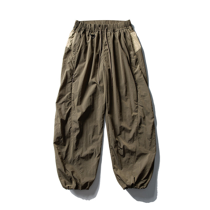Men's Balloon Silhouette Ripstop Casual Pants with Elastic Drawstring Waistband, Zip Pockets and D-Ring Amarae