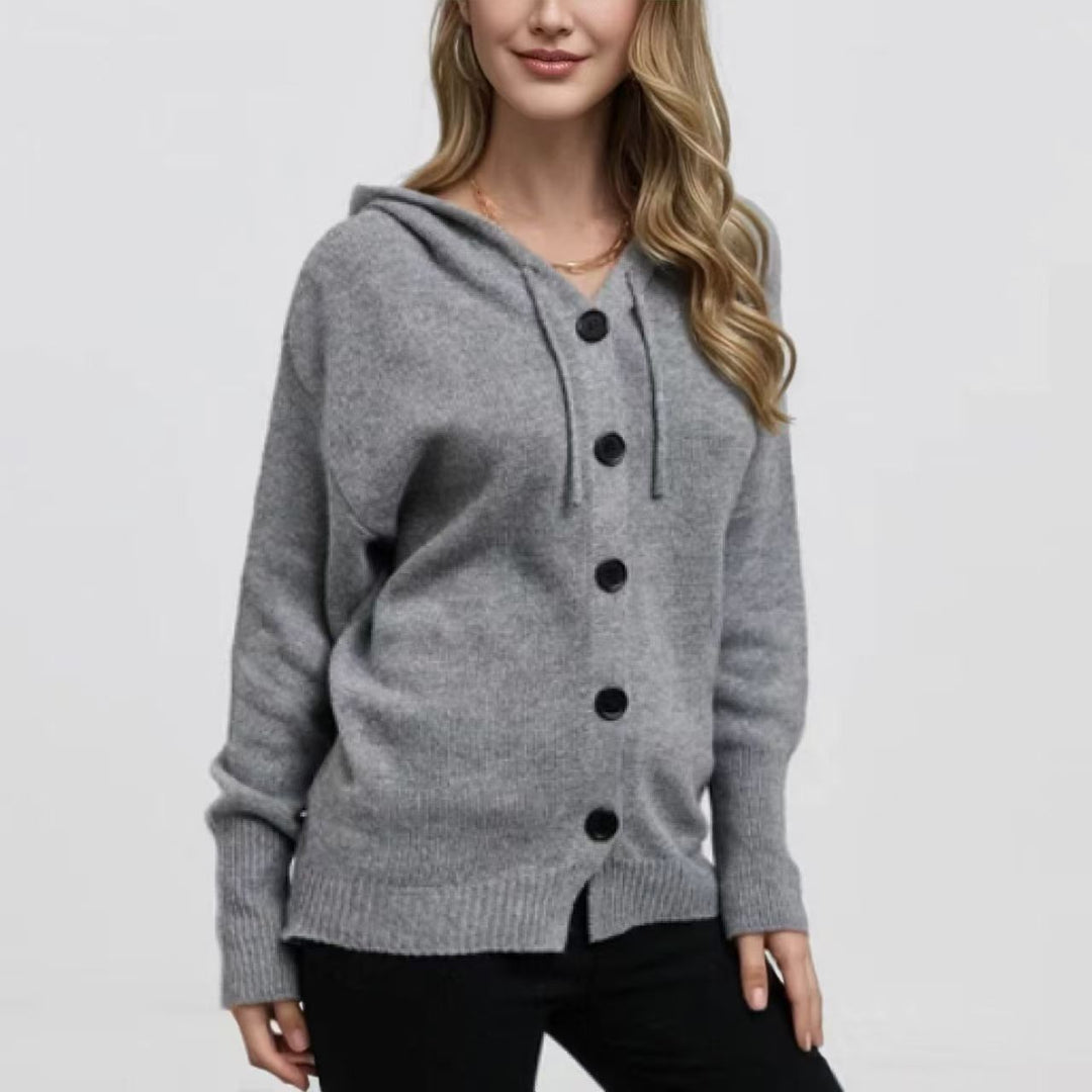 Women’s knitted hoodie jacket with button placket and soft texture Lune London