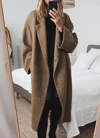 Ladies Boucle Oversized Coat with Double-Breasted Button Row Lune London