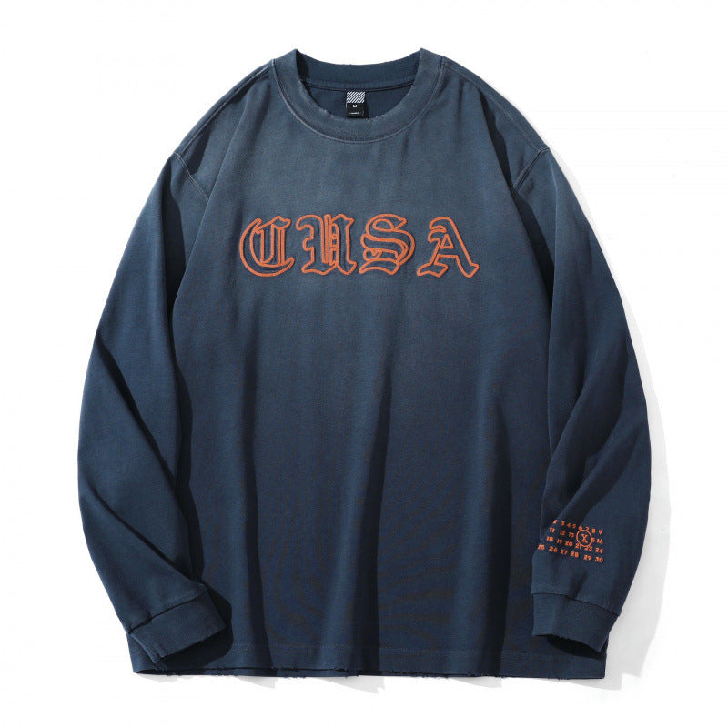 Unisex Oversize-Longsleeve Sweatshirt with Gothic Logo Embroidery and Washed Finish Amarae