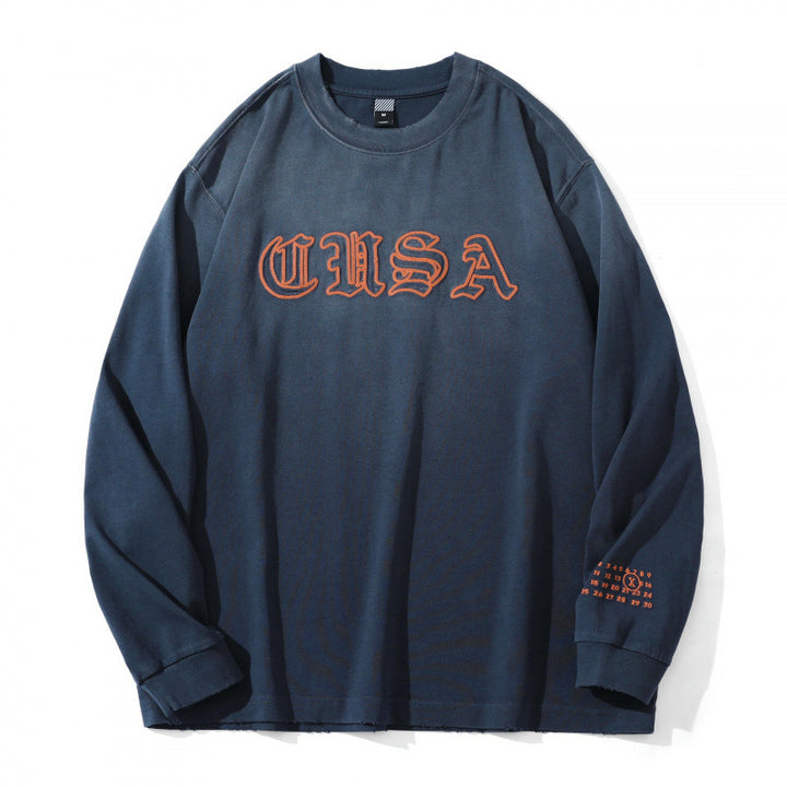 Unisex Oversize-Longsleeve Sweatshirt with Gothic Logo Embroidery and Washed Finish Amarae