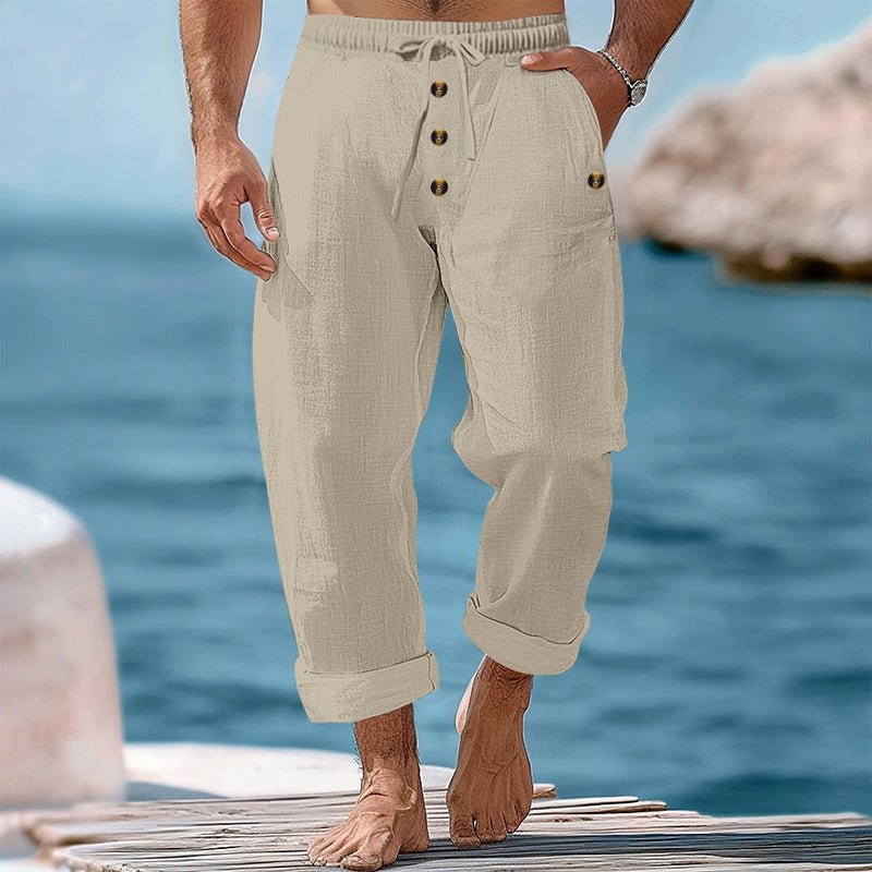 Men's casual beach shorts with elastic waistband and practical button details Lune London