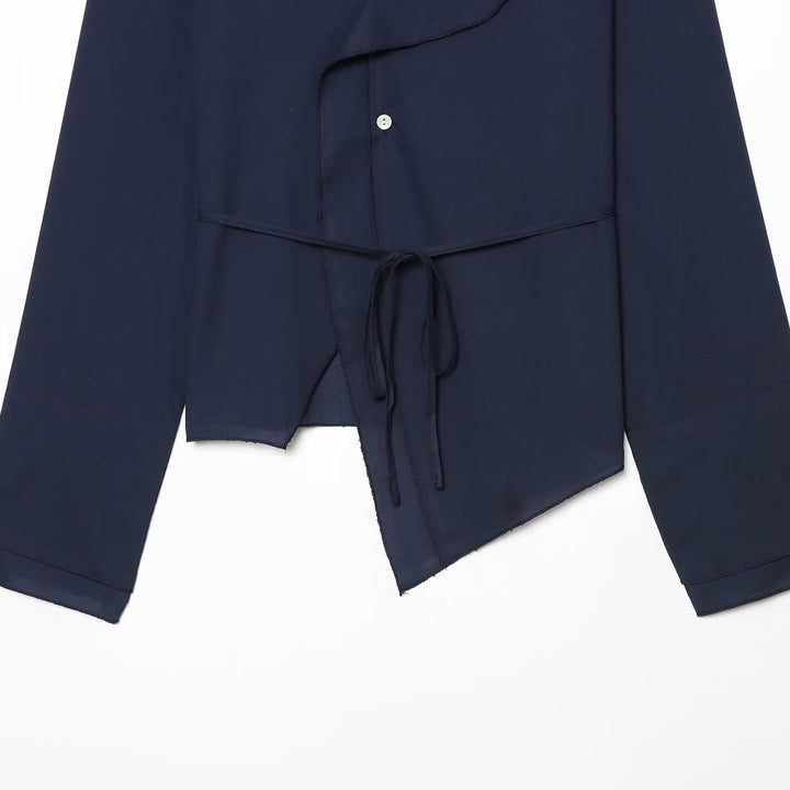 Women's wrap blouse with waist tie, asymmetrical hem and gathered edges Amarae