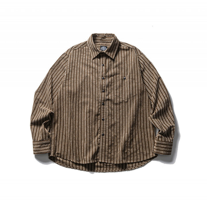 Men's Oversize Cord Shirt with Vertical Stripes, Chest Pocket and Rounded Hem Amarae
