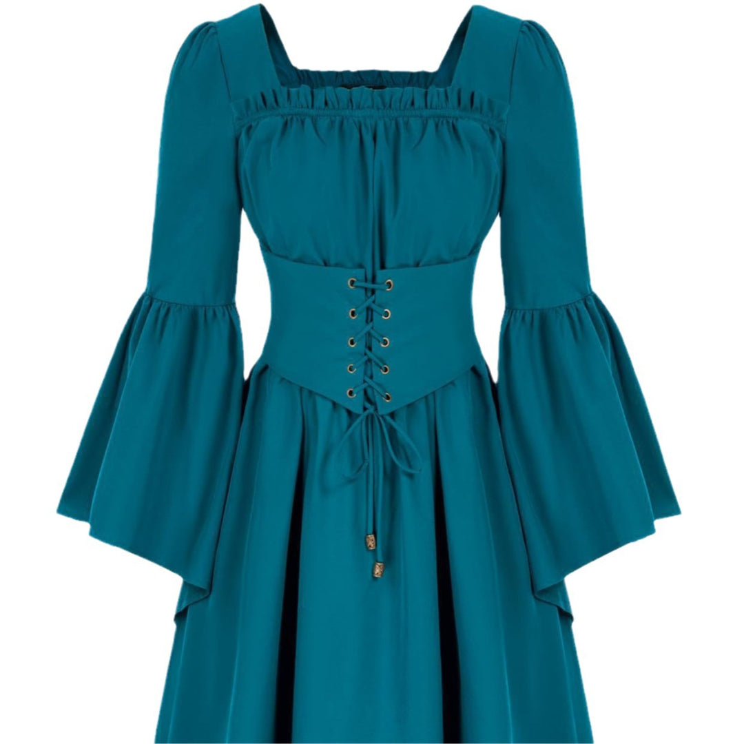 Medieval dress for women with flowing sleeves and lacing detail Lune Londonl
