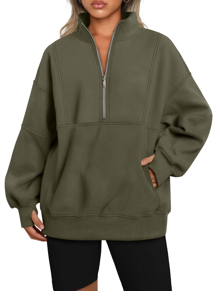 Sporty hoodie top for women with high collar and zip Lune London