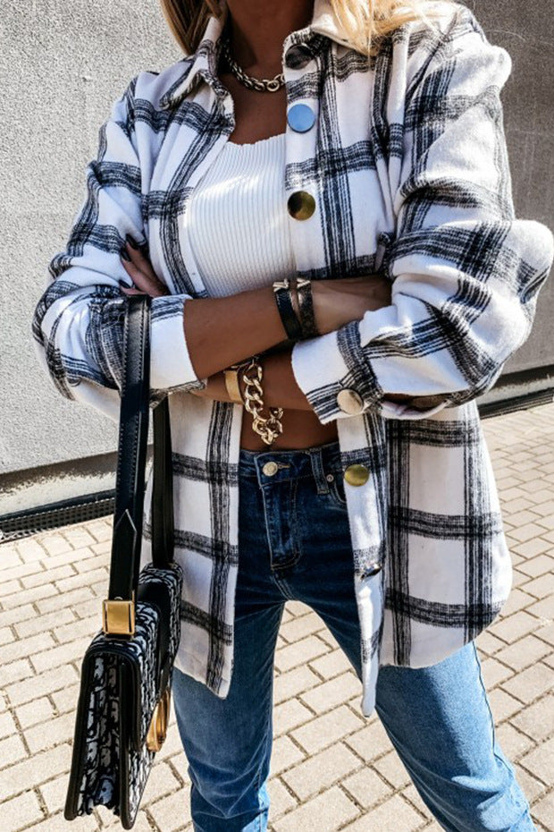 Ladies Chic Plaid Fleece Jacket