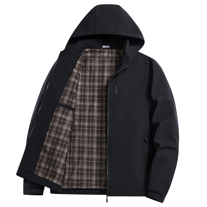Men's hooded softshell jacket with checked lining, windproof and lightly padded Amarae