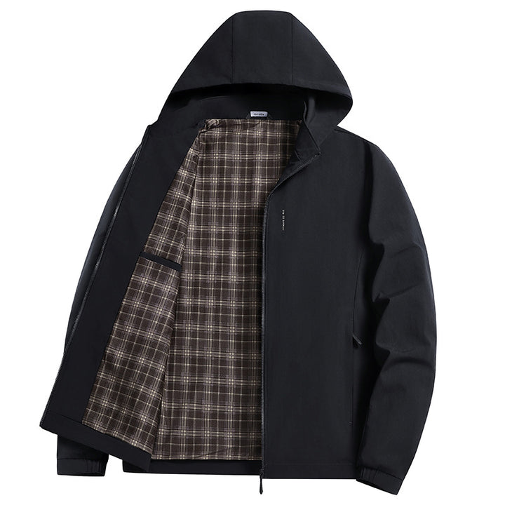 Men's hooded softshell jacket with checked lining, windproof and lightly padded Amarae