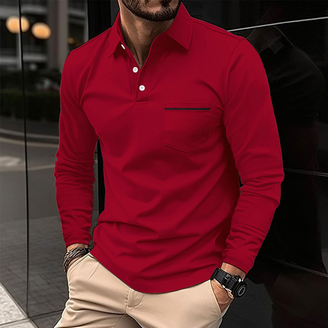 Men's Long Sleeve Polo with Trendy Stand-Up Collar and Practical Chest Pocket Lune London