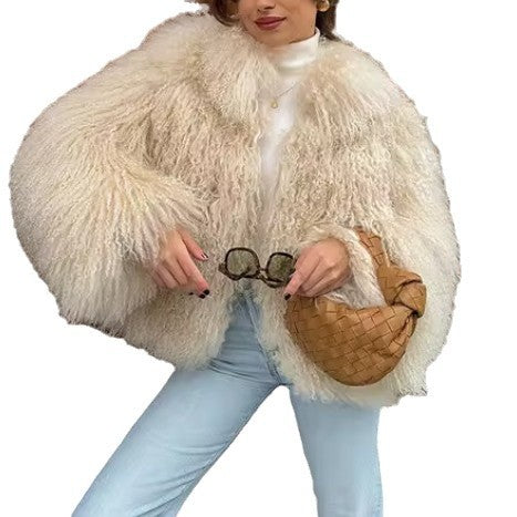 Long faux fur coat for women with wide sleeves Lune London