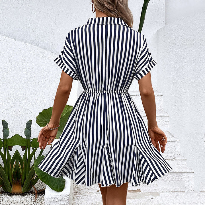 Striped wrap dress for women with adjustable cinch at the waist Lune London