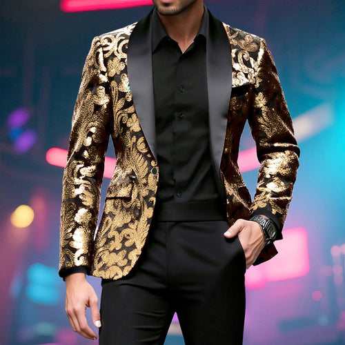 Shimmering suit blazer for men with sequin floral patterns Amarae