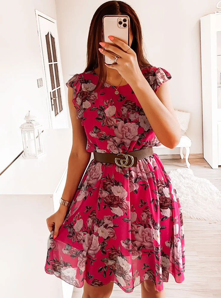 Chic and Stylish Floral Cap Sleeve Midi Dress