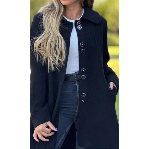 Amarae | Coat - Wool - Structured Fit - Wide Collar - Button Closure - Mid-Length