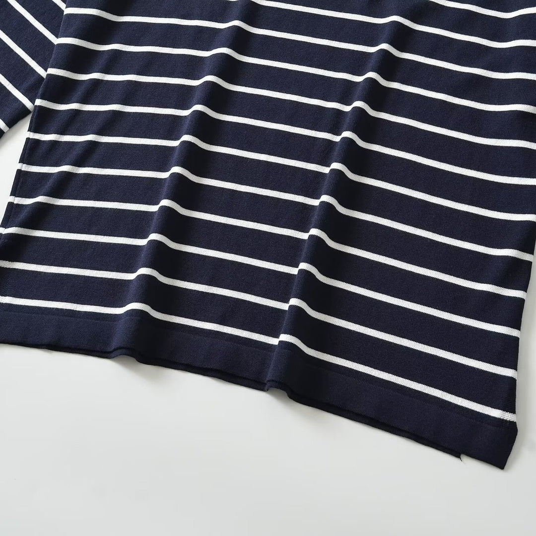 Women Oversize Maritime Striped Blouse with Three-Quarter Sleeves Amarae