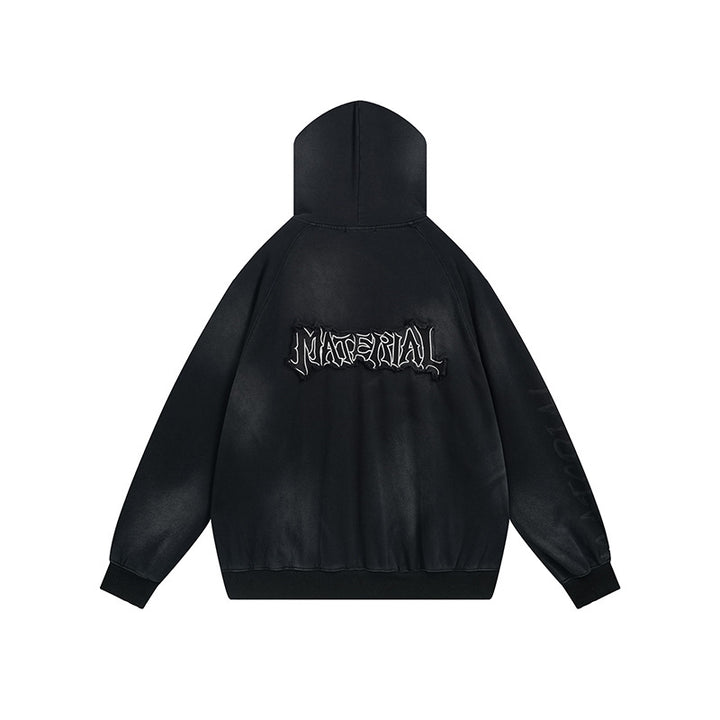 Unisex Oversize Hoodie with Vintage Tie Dye, Gothic Print and Raglan Sleeves Amarae
