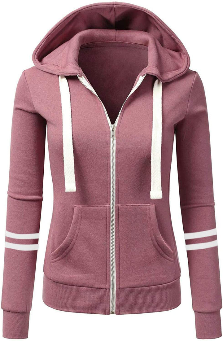 Women's hoodie jacket with zipper, kangaroo pocket and contrast stripes Amarae