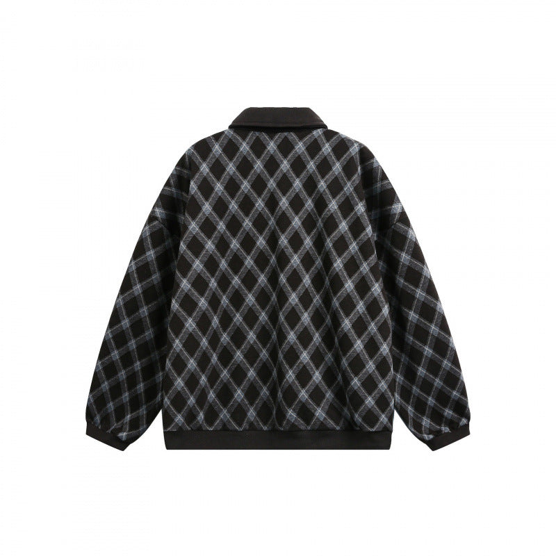 Unisex Oversize Polo-Halfzip-Pullover with Argyle Structure Amarae