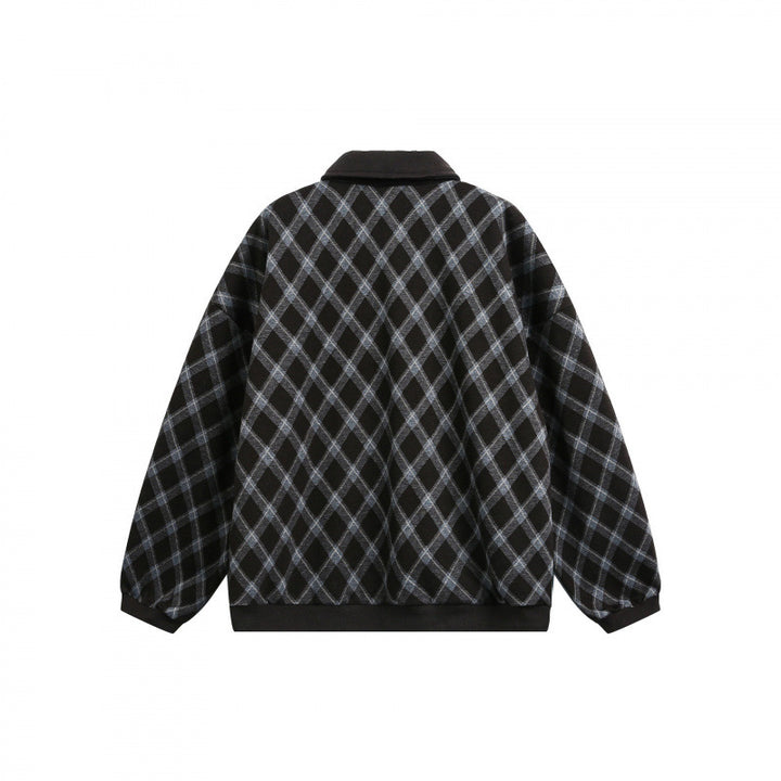 Unisex Oversize Polo-Halfzip-Pullover with Argyle Structure Amarae