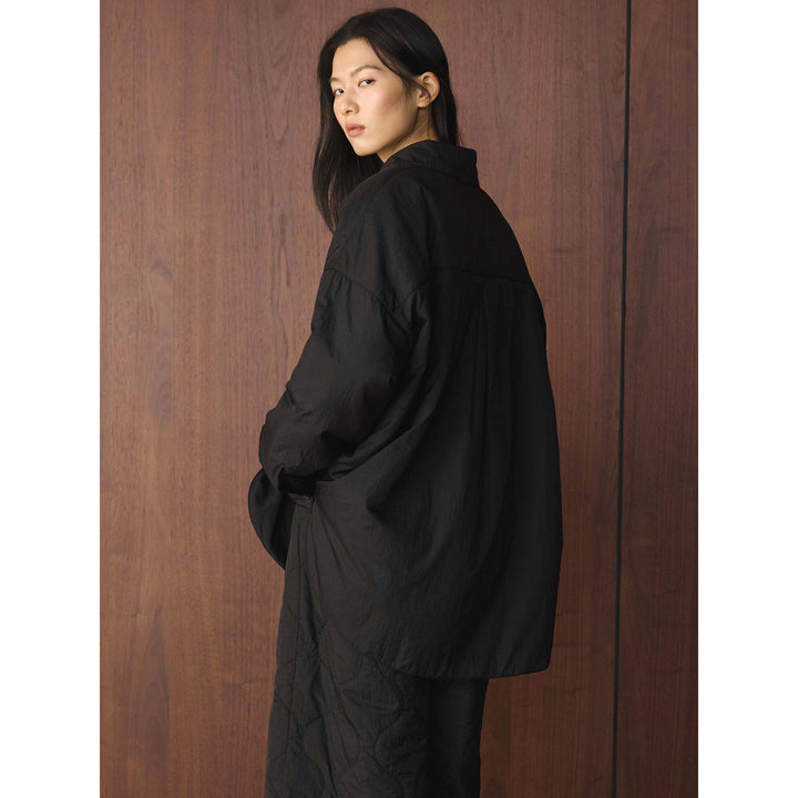Women's loosely cut quilted oversized shirt jacket with kent collar and concealed button placket Amarae