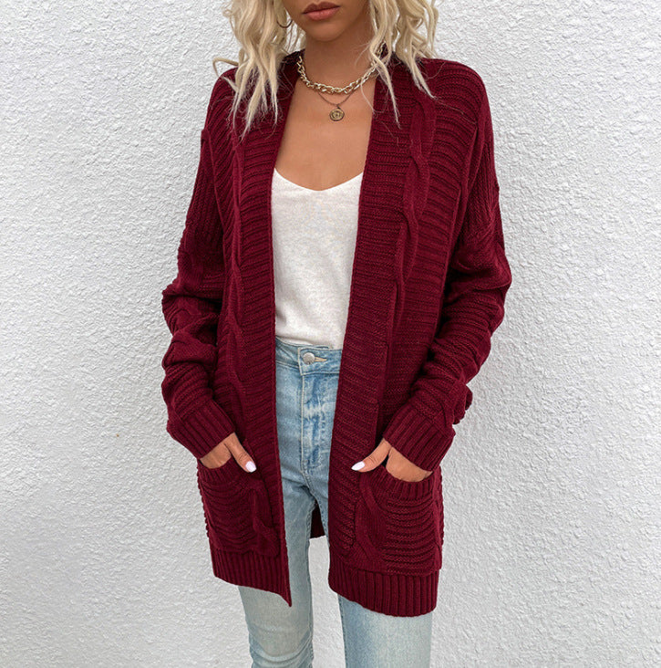 Ladies Chunky Knit Cardigan with casual design and practical pockets Lune London
