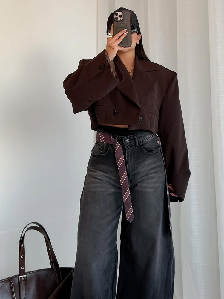 Women Cropped Boxy Short Blazer with Boxy Silhouette and Extra Long Sleeves Amarae