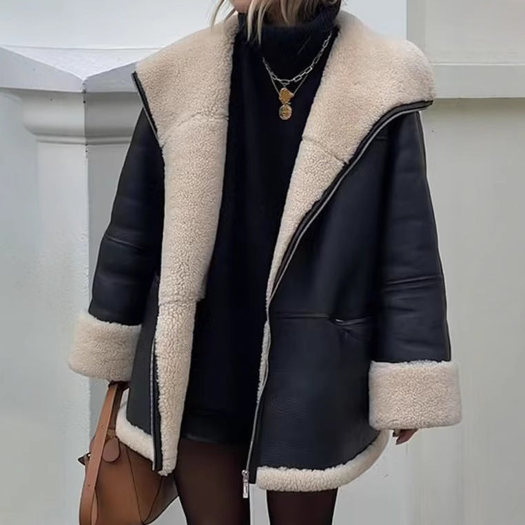 Trendy faux leather jacket for women with cozy lining Lune London