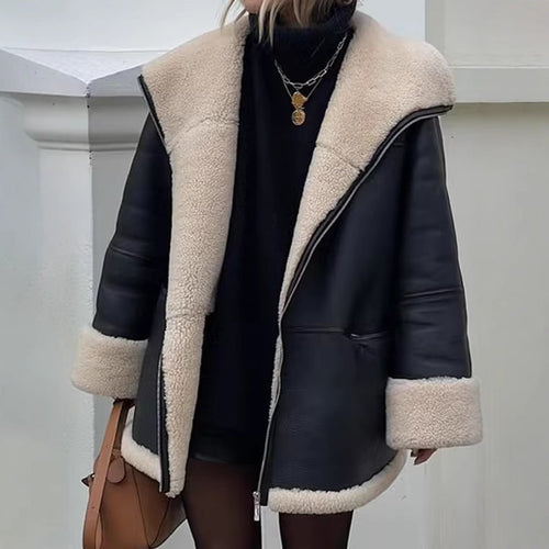Trendy faux leather jacket for women with cozy lining Amarae