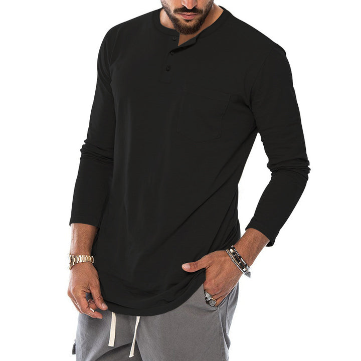 Men's Long Sleeve Henley Shirt with a stylish snap button and a practical chest pocket Lune London