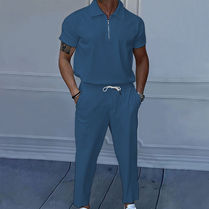 Men's short sleeve sports set with zip and elastic waistband Lune London