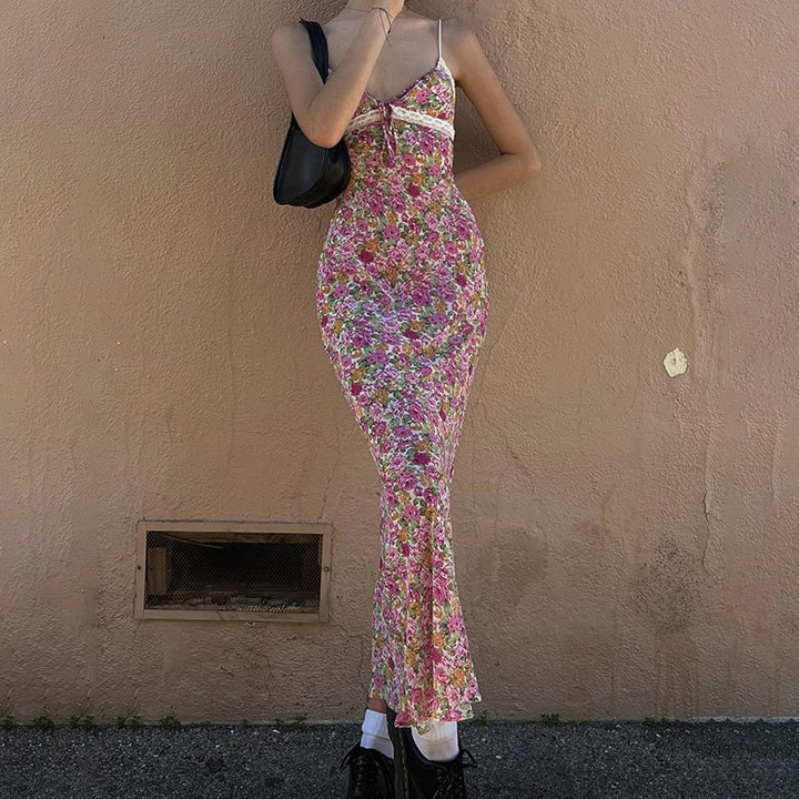 Maxi dress for women with floral print and elegant spaghetti straps Lune London