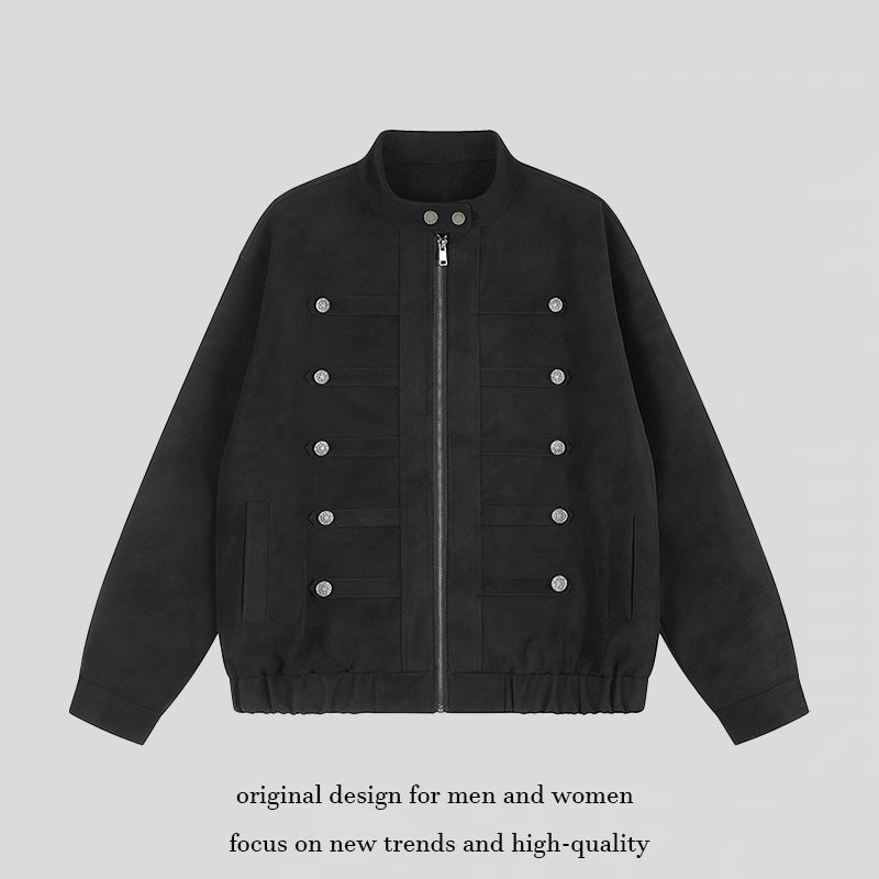 Women's Military-Inspired Oversized Jacket with Stand-Up Collar and Decorative Button Row Amarae