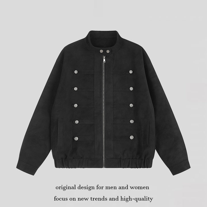 Women's Military-Inspired Oversized Jacket with Stand-Up Collar and Decorative Button Row Amarae