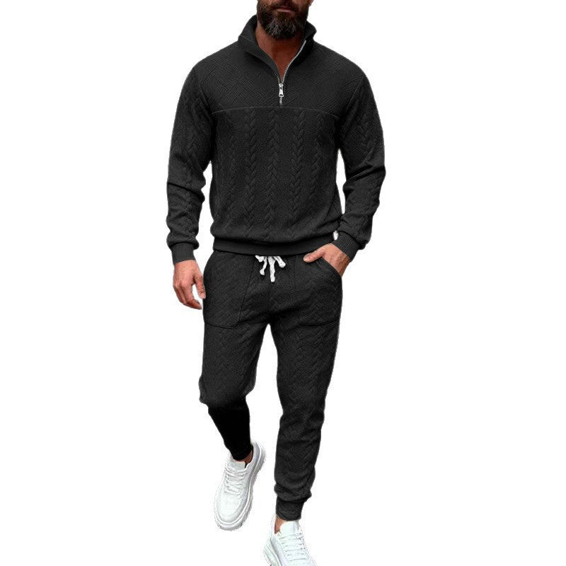 Casual knitted tracksuit for men with a high collar and zipper Lune London