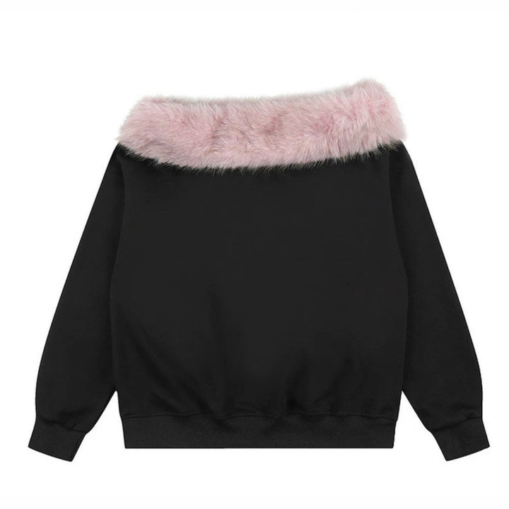 Women's oversized sweatshirt with faux fur collar, soft inner lining and typographic statement print Amarae