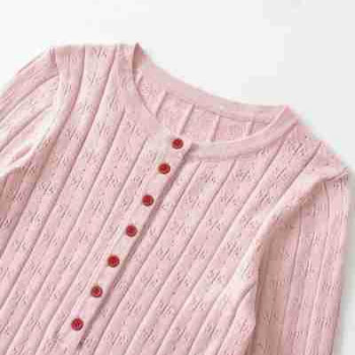 Women's fine knit long sleeve with button placket and textured knit Amarae