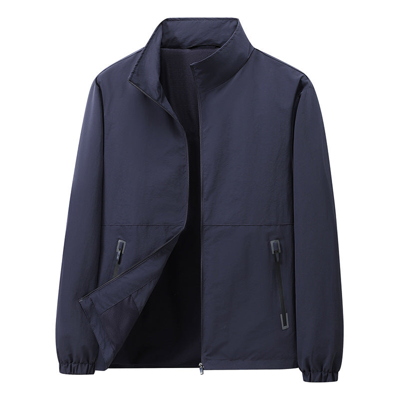 Men's Lightweight Windbreaker Outdoor Jacket with Stand Collar, Two-way Zipper and Concealed Pockets Amarae
