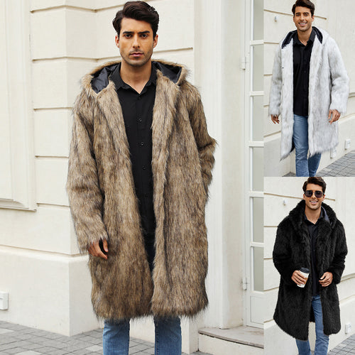 Long coat for men with hood in soft faux fur Amarae
