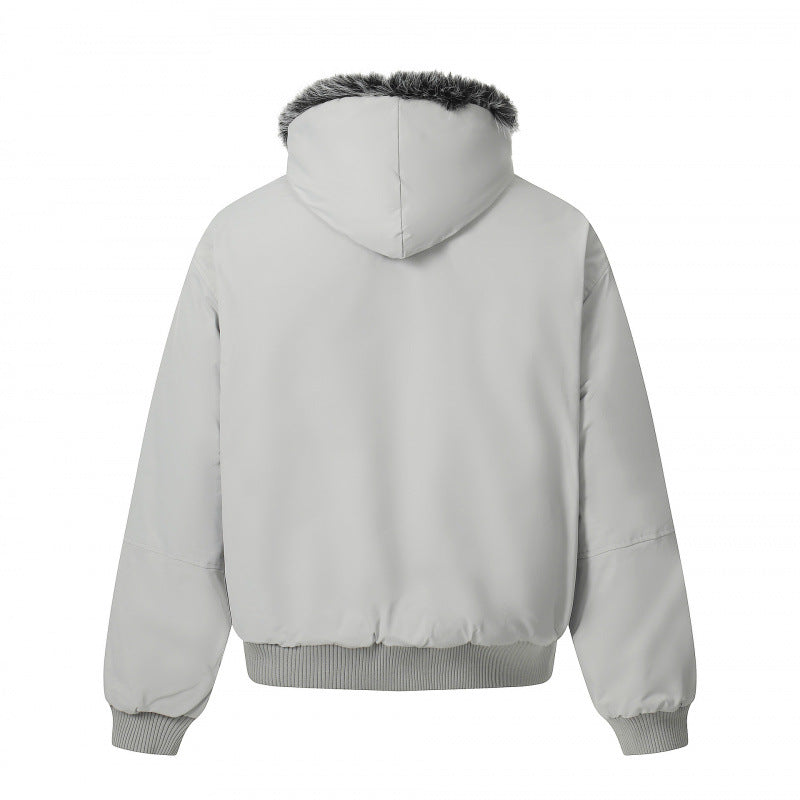 Unisex Short Boxy Bomber Jacket with Faux Fur Hood, Windproof Shell and Thermal Insulation Amarae