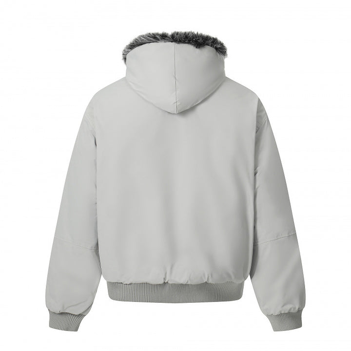 Unisex Short Boxy Bomber Jacket with Faux Fur Hood, Windproof Shell and Thermal Insulation Amarae