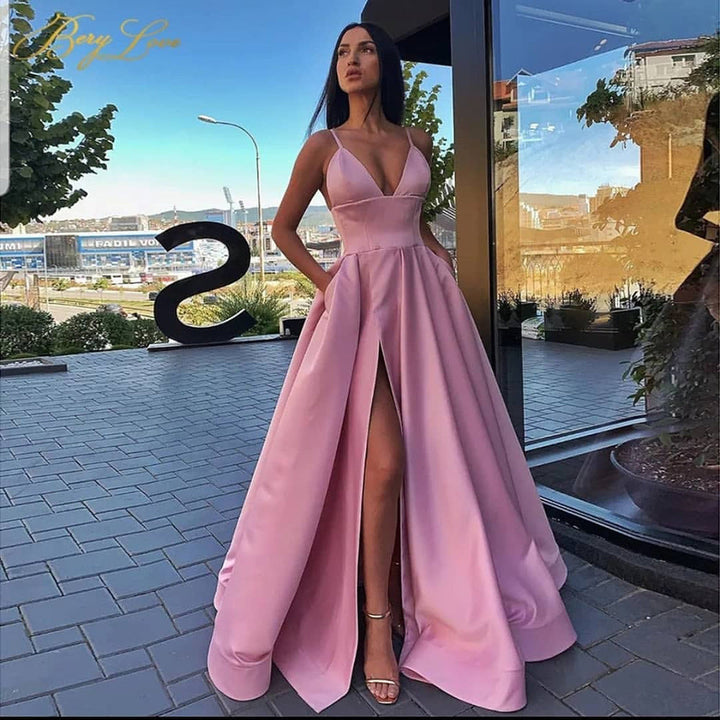 Women's Evening Dress with Exciting Slit and Elegant V-Neck Lune London