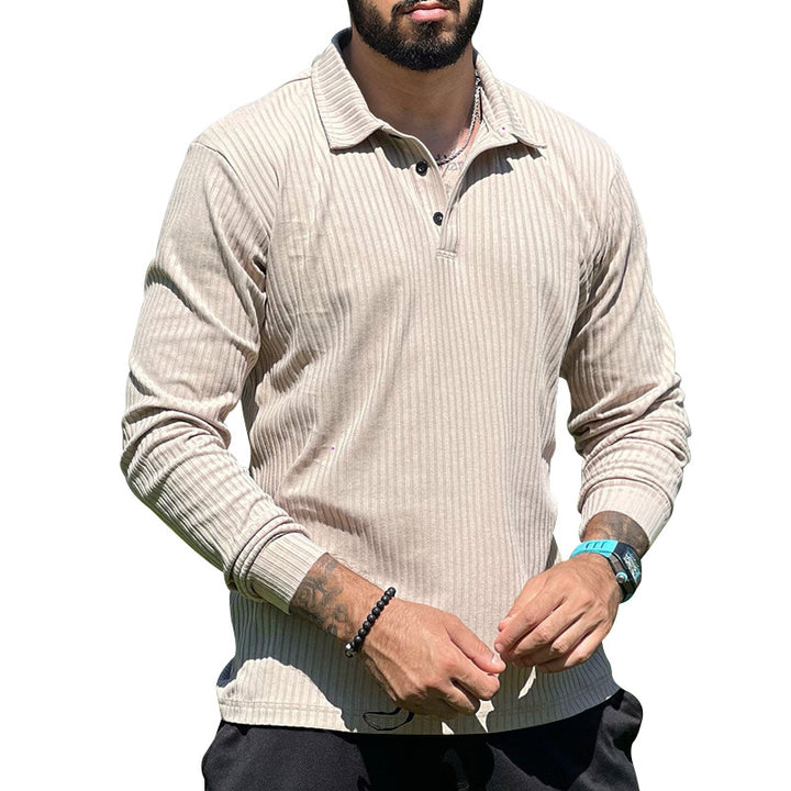 Long knit pullover for men with structured design and button placket Lune London
