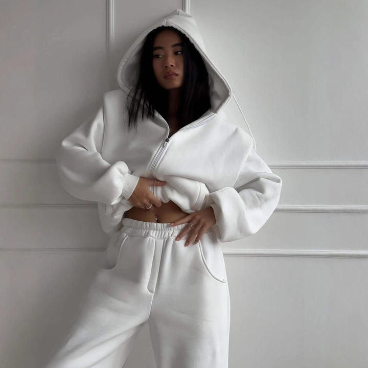 Ladies casual jumpsuit with hood and zipper Lune London