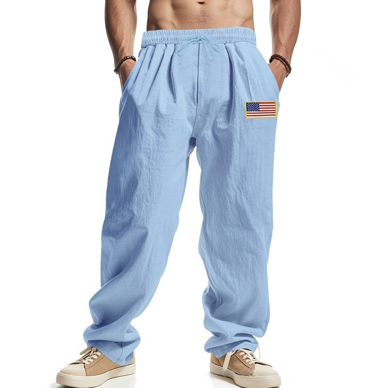 Casual men's pants with adjustable waist and American patch Lune London