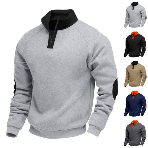 Men's trendy sweatshirt with half-zip and contrasting elbow patches Amarae