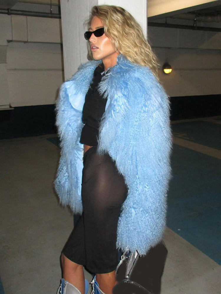 Women’s Statement Shaggy Faux Fur Coat with Long Pile and Boxy Oversized Silhouette Amarae