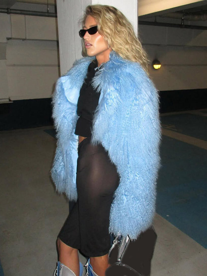 Women’s Statement Shaggy Faux Fur Coat with Long Pile and Boxy Oversized Silhouette Amarae